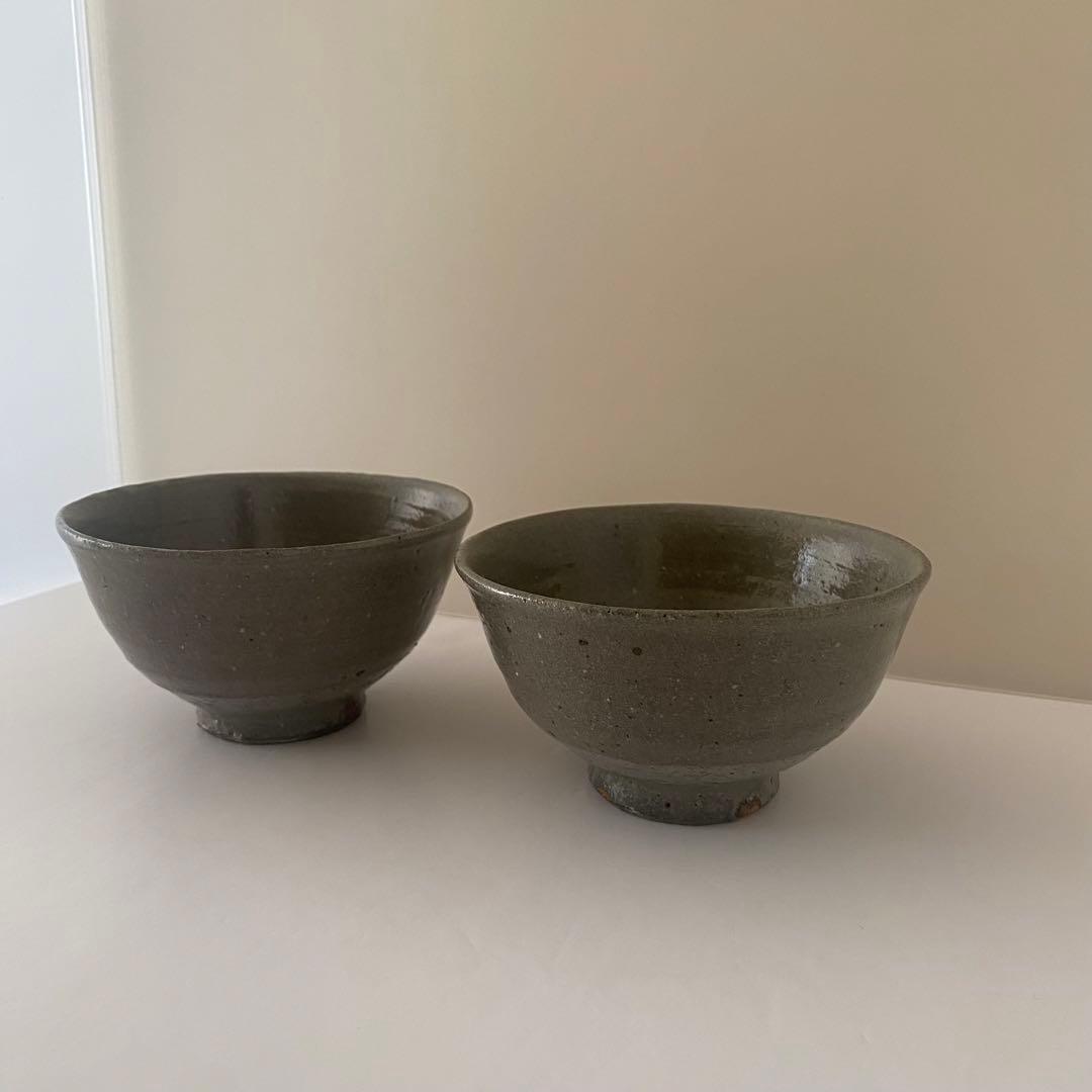 寒川義雄　飯碗　グレー　2点セット