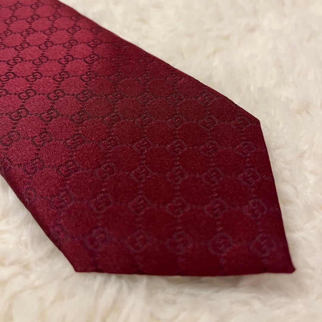 極美品！GUCCI シェリーライン gg 総柄 ボルドー ネクタイ