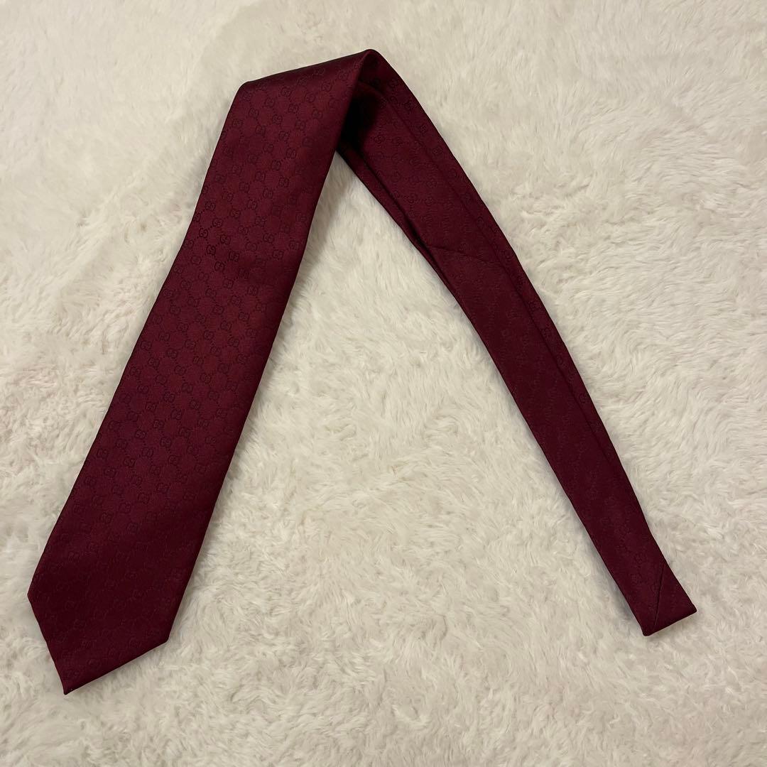 極美品！GUCCI シェリーライン gg 総柄 ボルドー ネクタイ