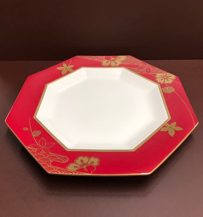 ミカサ八角プレート３０cm赤