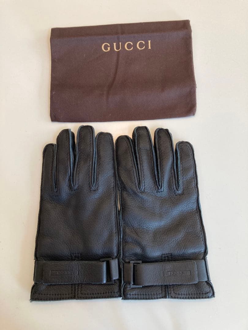 ☆美品☆ GUCCI メンズ羊革手袋ブラック バックル付き #裏地カシミア