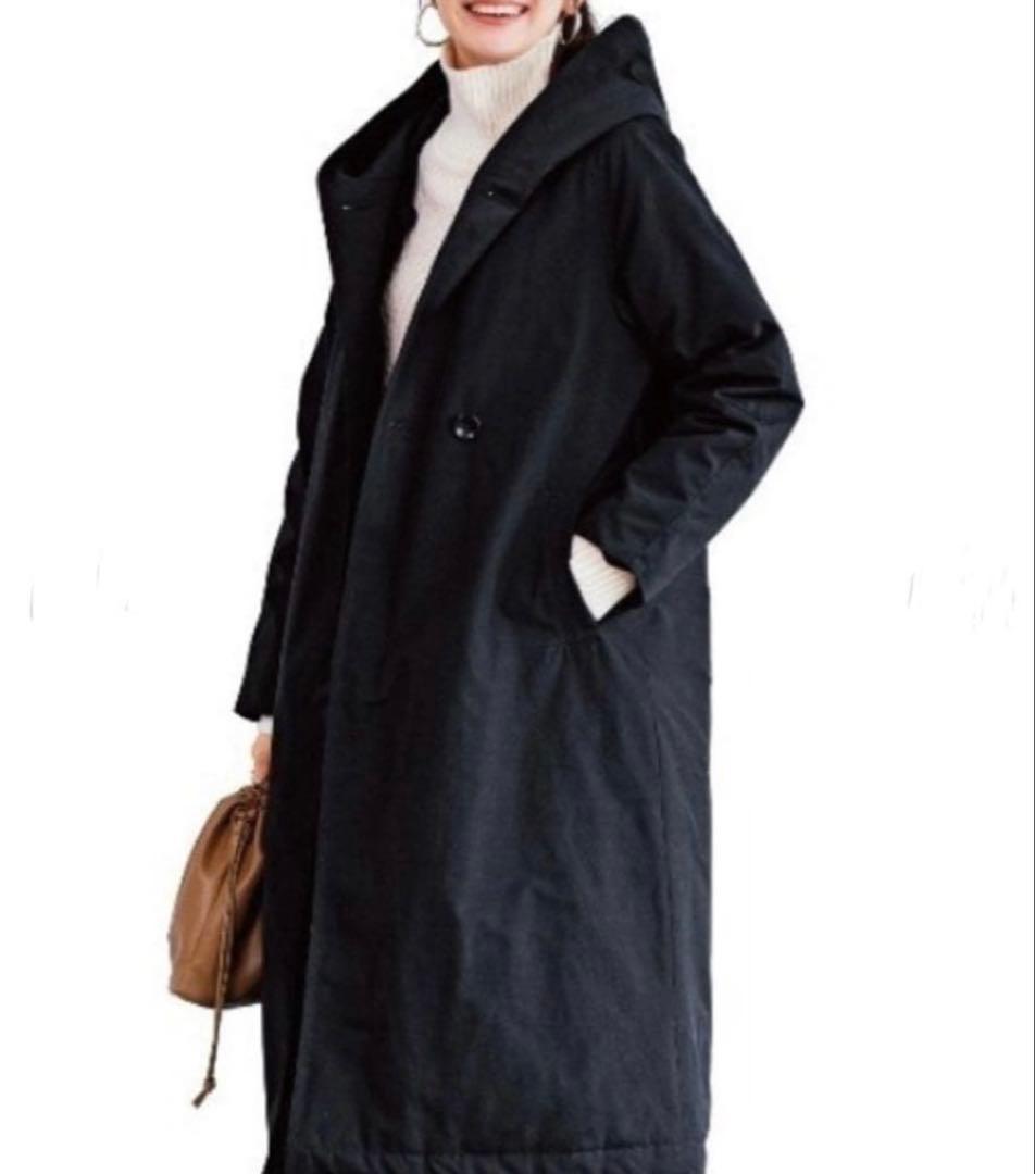 IEDIT 撥水ベルト付きダウンコート　ボタンタグ付き　ブラック