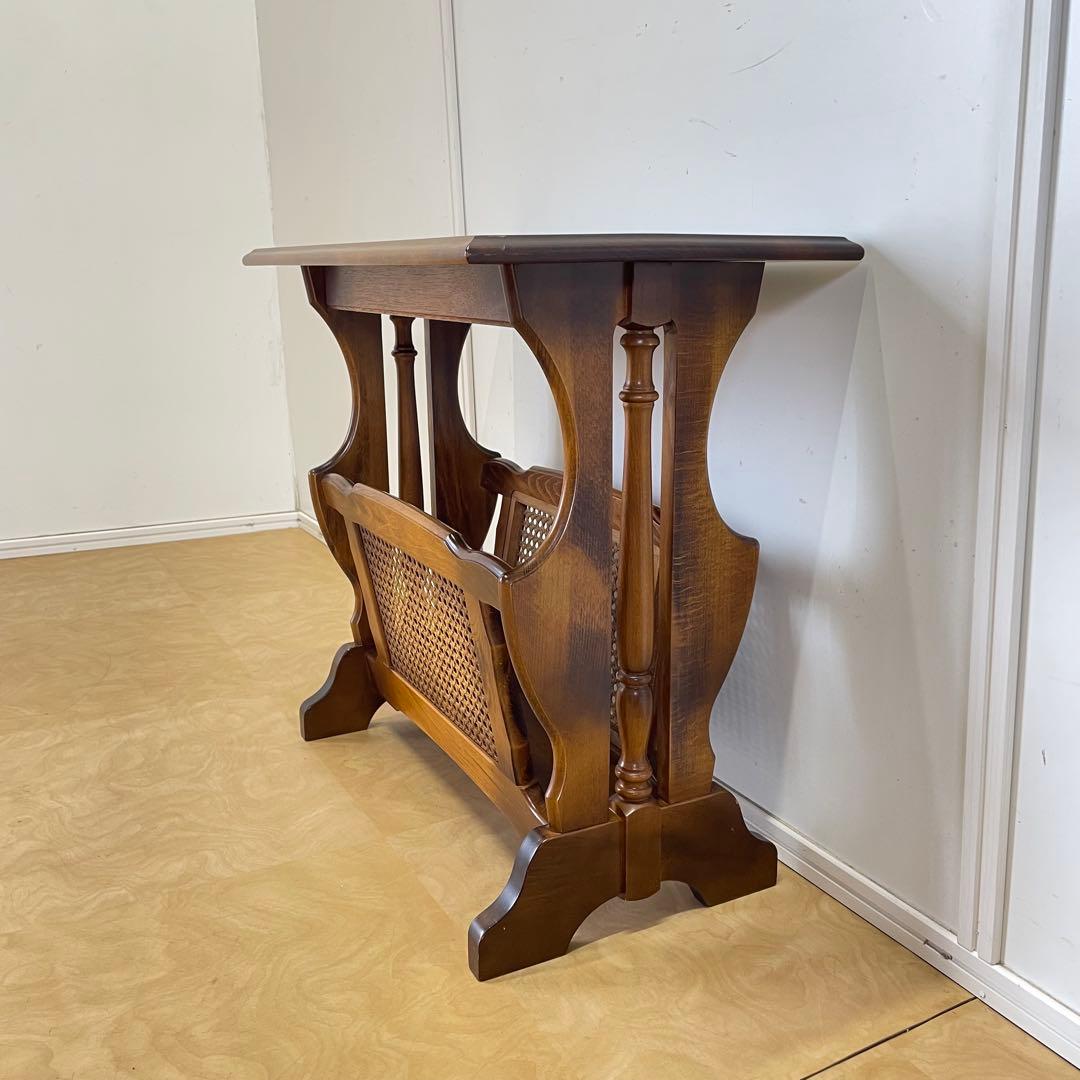 カリモク サイドテーブル マガジンラック 電話台 籐ラタン ビンテージ オールド