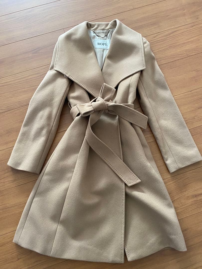 美品　ロペ カシミヤ混　ロングコート　キャメル　 ベルト付き　日本製