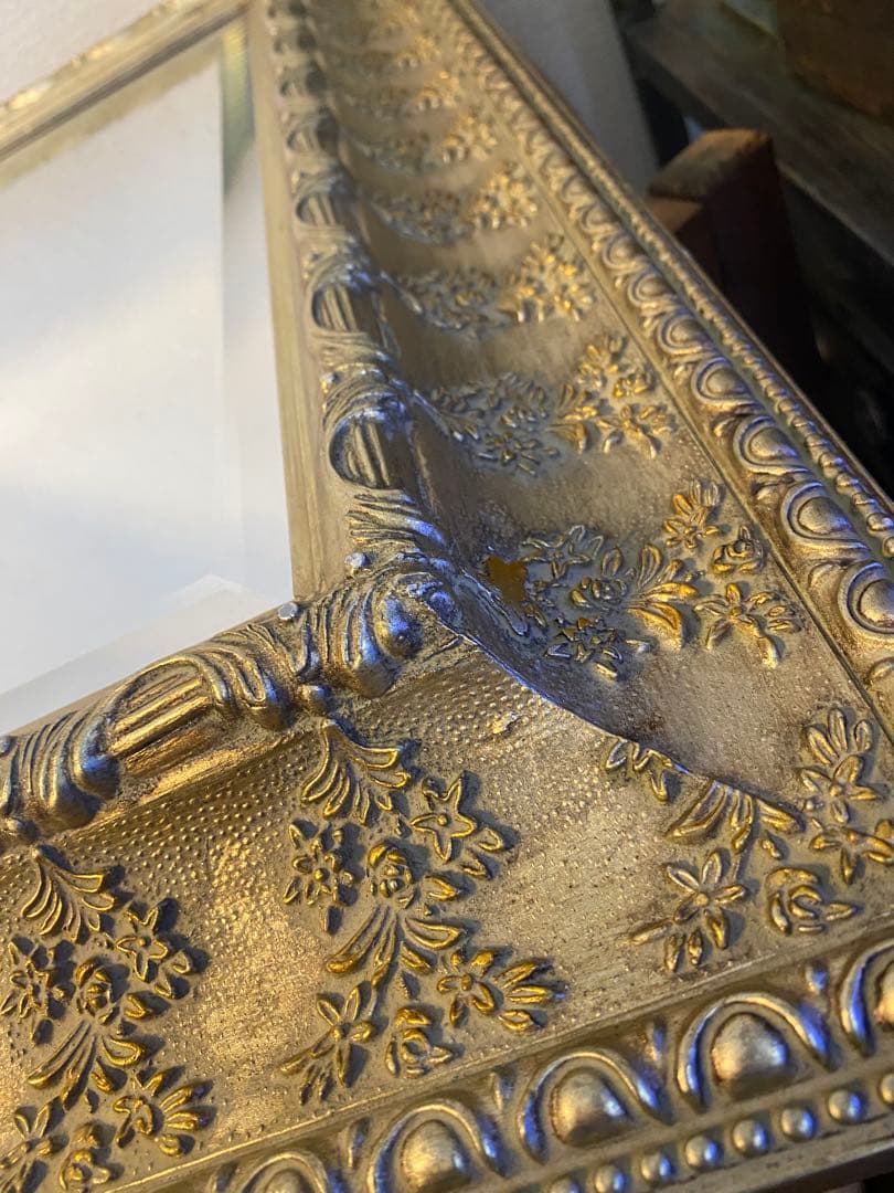 アンティーク　ミラー　鏡　壁掛け　レトロ　姿見　ヴィンテージ　ゴールド