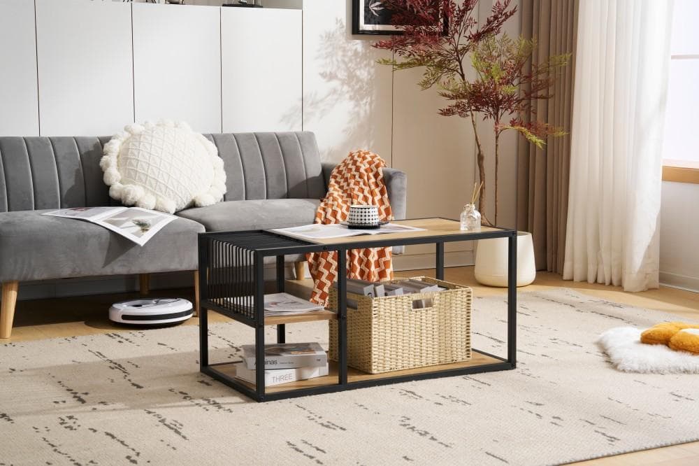 センターテーブル ローテーブル 収納付き 収納棚 おしゃれスチール脚 幅90cm