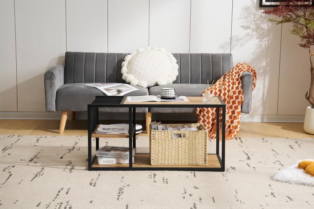 センターテーブル ローテーブル 収納付き 収納棚 おしゃれスチール脚 幅90cm