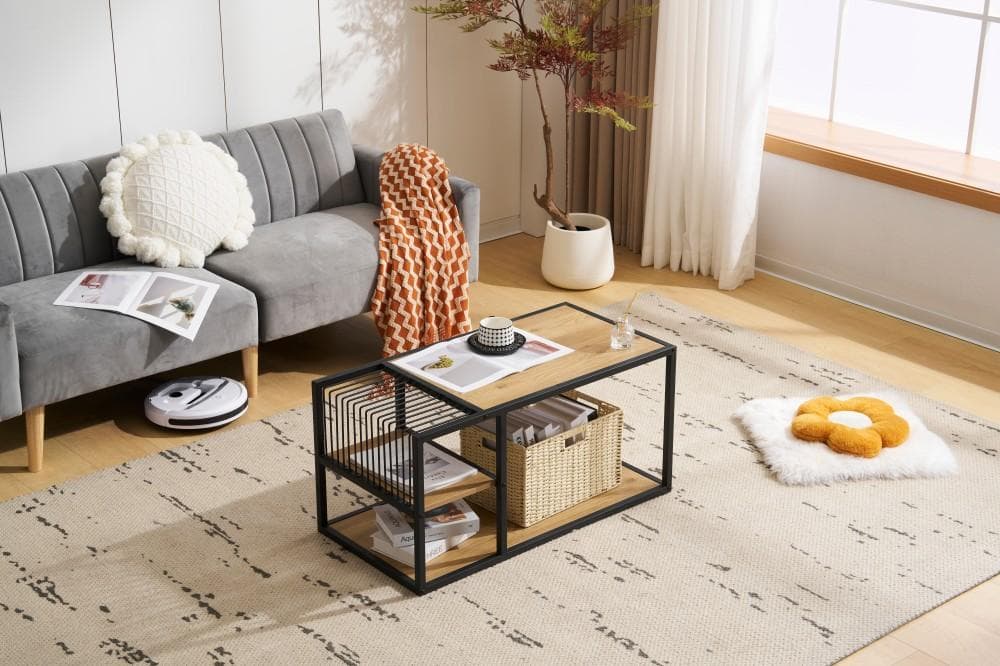 センターテーブル ローテーブル 収納付き 収納棚 おしゃれスチール脚 幅90cm