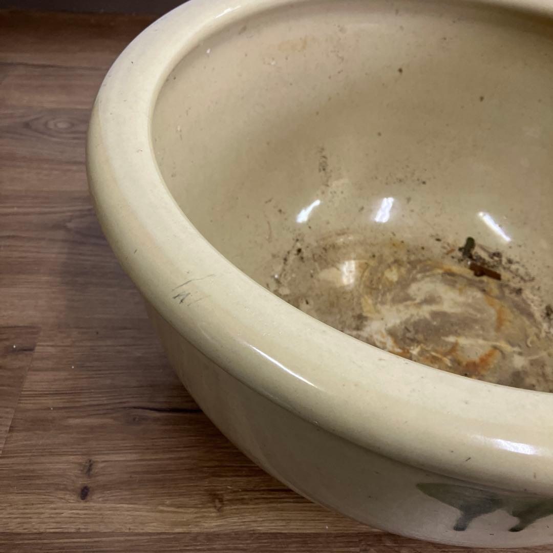 C-5 昭和レトロ アンティーク 陶器製 大型ボウル 火鉢 水鉢 睡蓮鉢