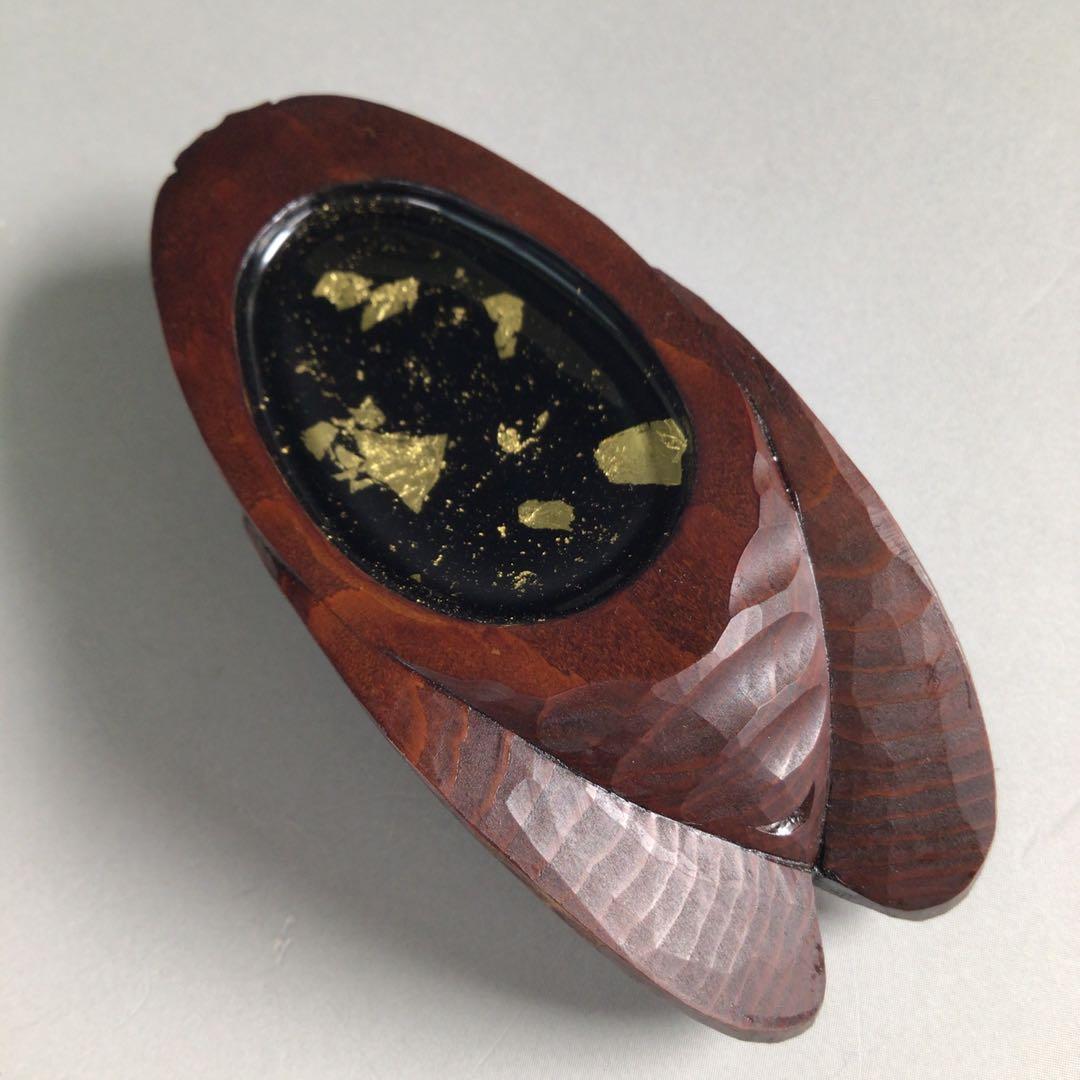 Ｒ６６１　香合　『海田雅孝作』『木彫』『蝉セミ香合』　共箱　茶道具　木工芸