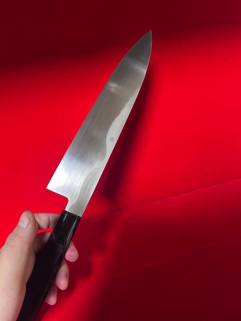 01442 包丁　牛刀　重啓作　本焼　富士山満月波紋　白鋼　箱付　未使用品