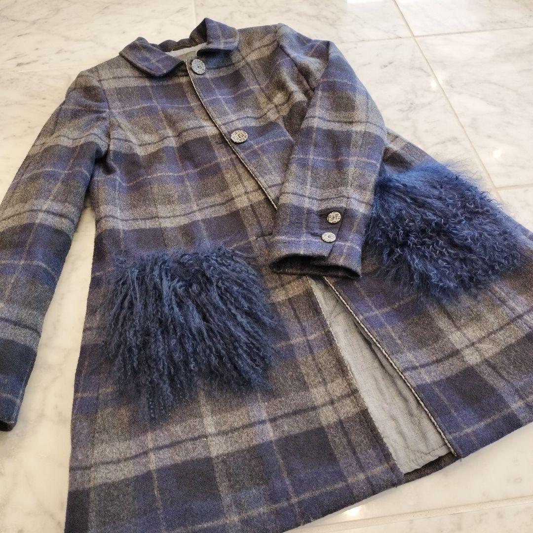 FENDI 12+ ポケットファー チェック ウールロングコート
