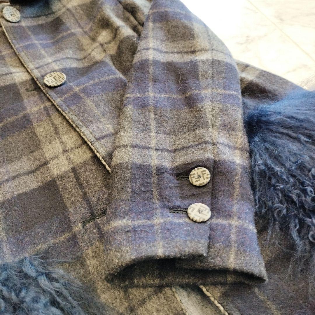 FENDI 12+ ポケットファー チェック ウールロングコート