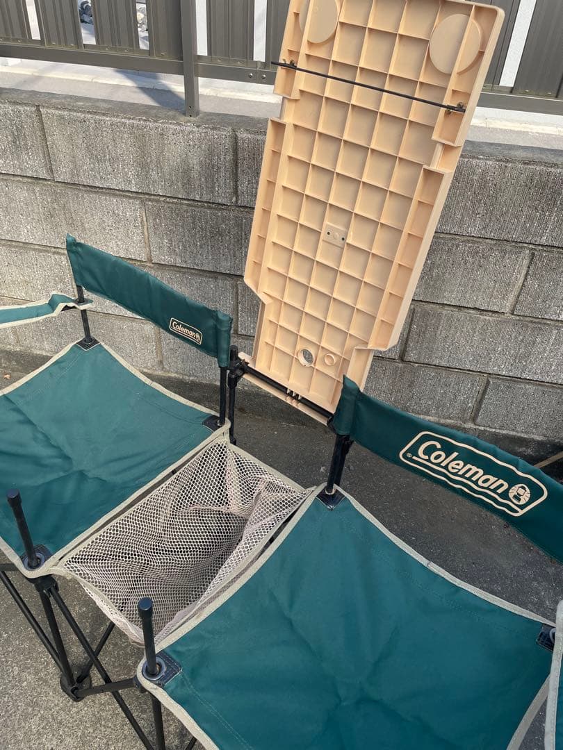 Coleman二人掛けアウトドアテーブルチェア一体型荷物入れ付秋キャンプおまけ付