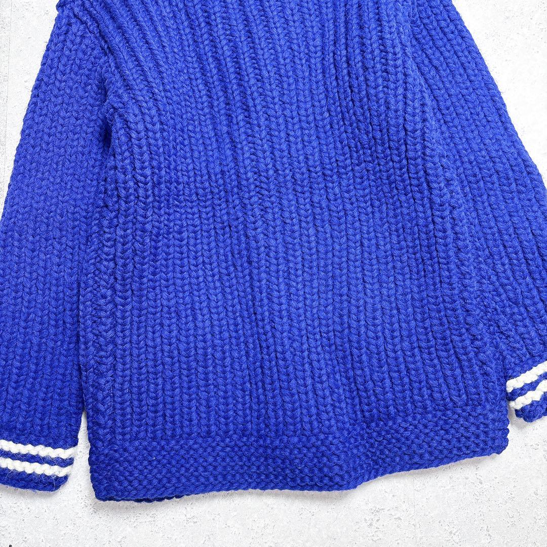 カナタ　カウチンニット　ブルー　現行タグ　肉厚カーディガン　希少カラー　ヘチマ