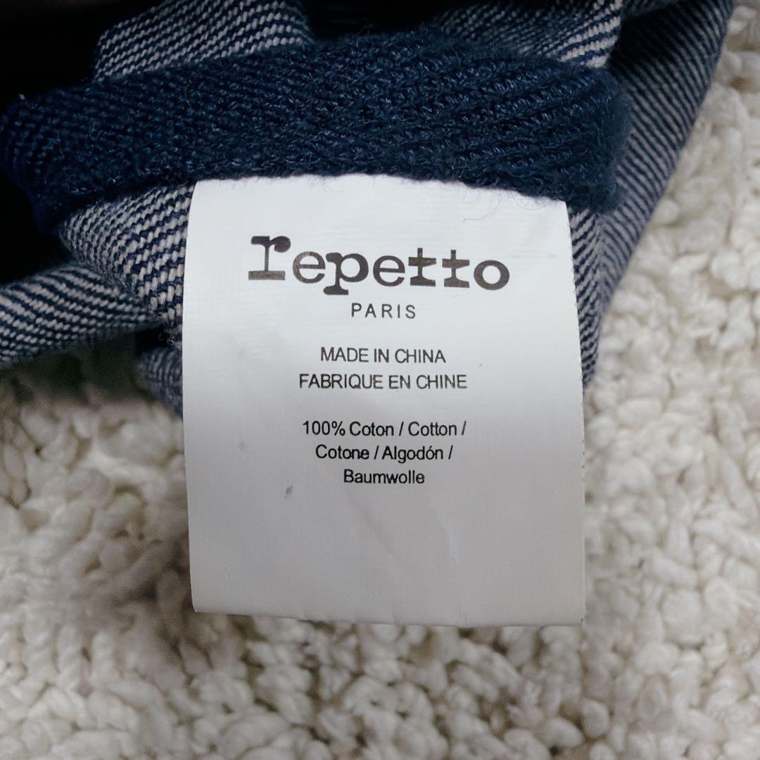 【美品】レペット サイドリボン ドラムバッグ (中) デニム ボストンバッグ M