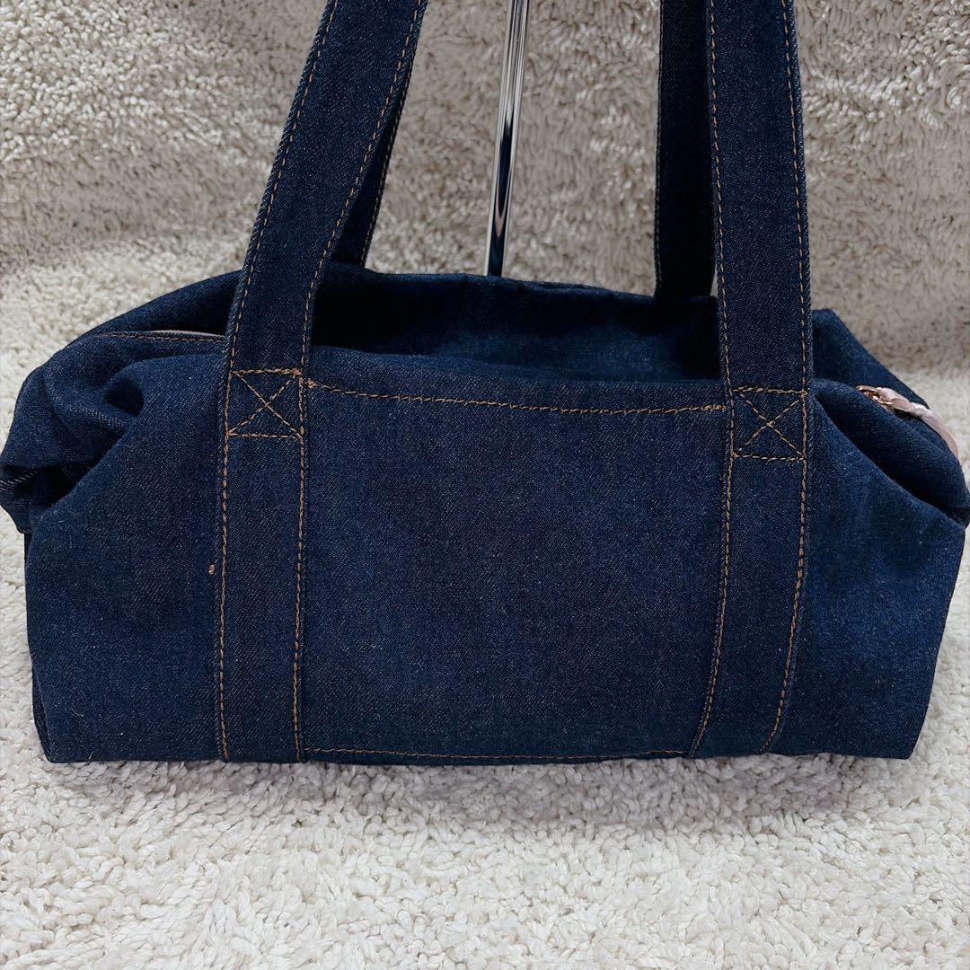 【美品】レペット サイドリボン ドラムバッグ (中) デニム ボストンバッグ M