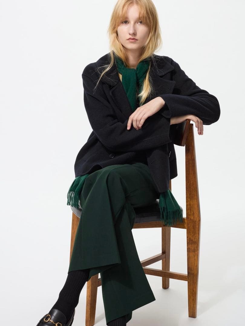 新品 ダブルフェイスショートコート リラックスフィット ネイビー Sサイズ