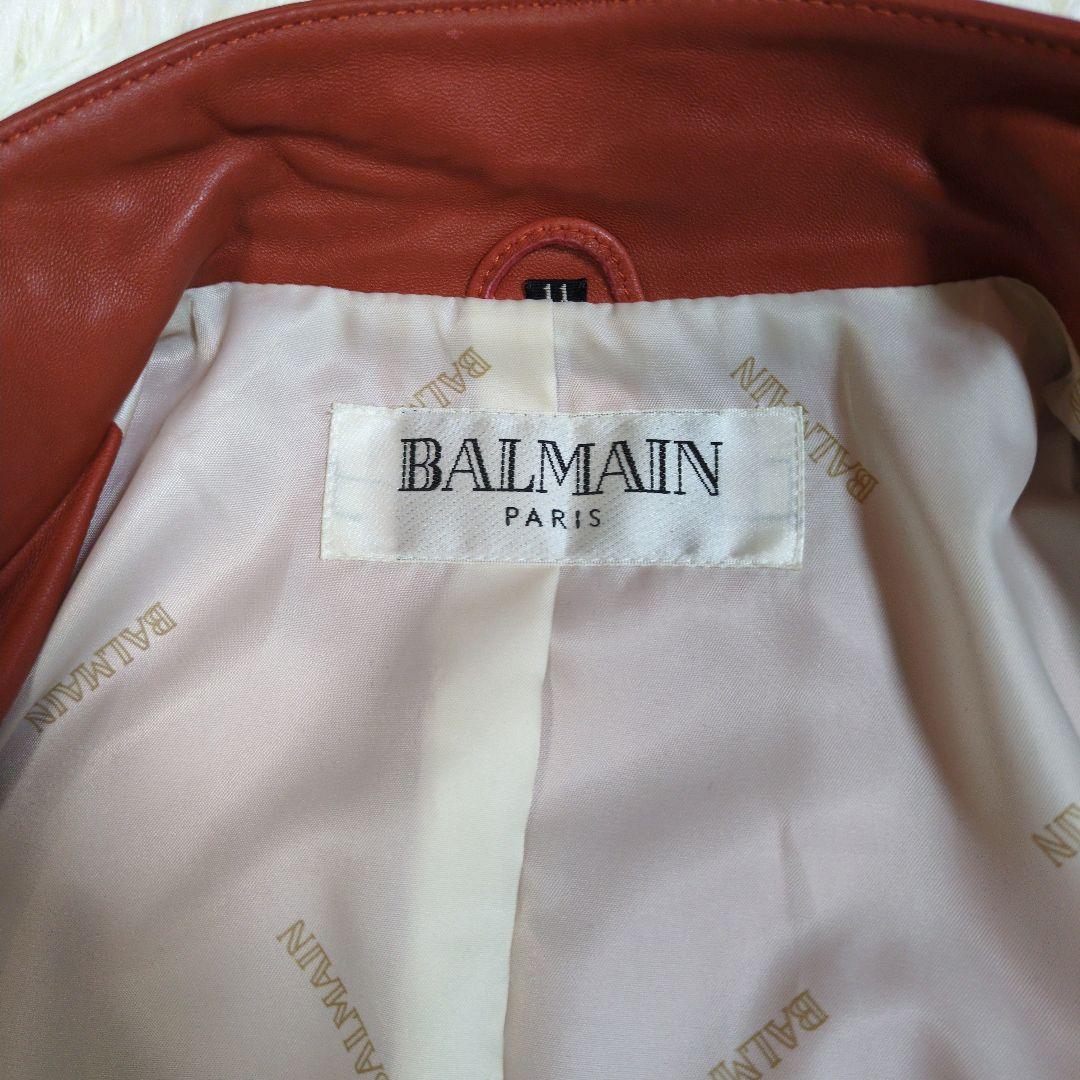 高級　バルマン　羊革　ラムレザー　ロング　レザーコート　ベルト　バックル　ロゴ