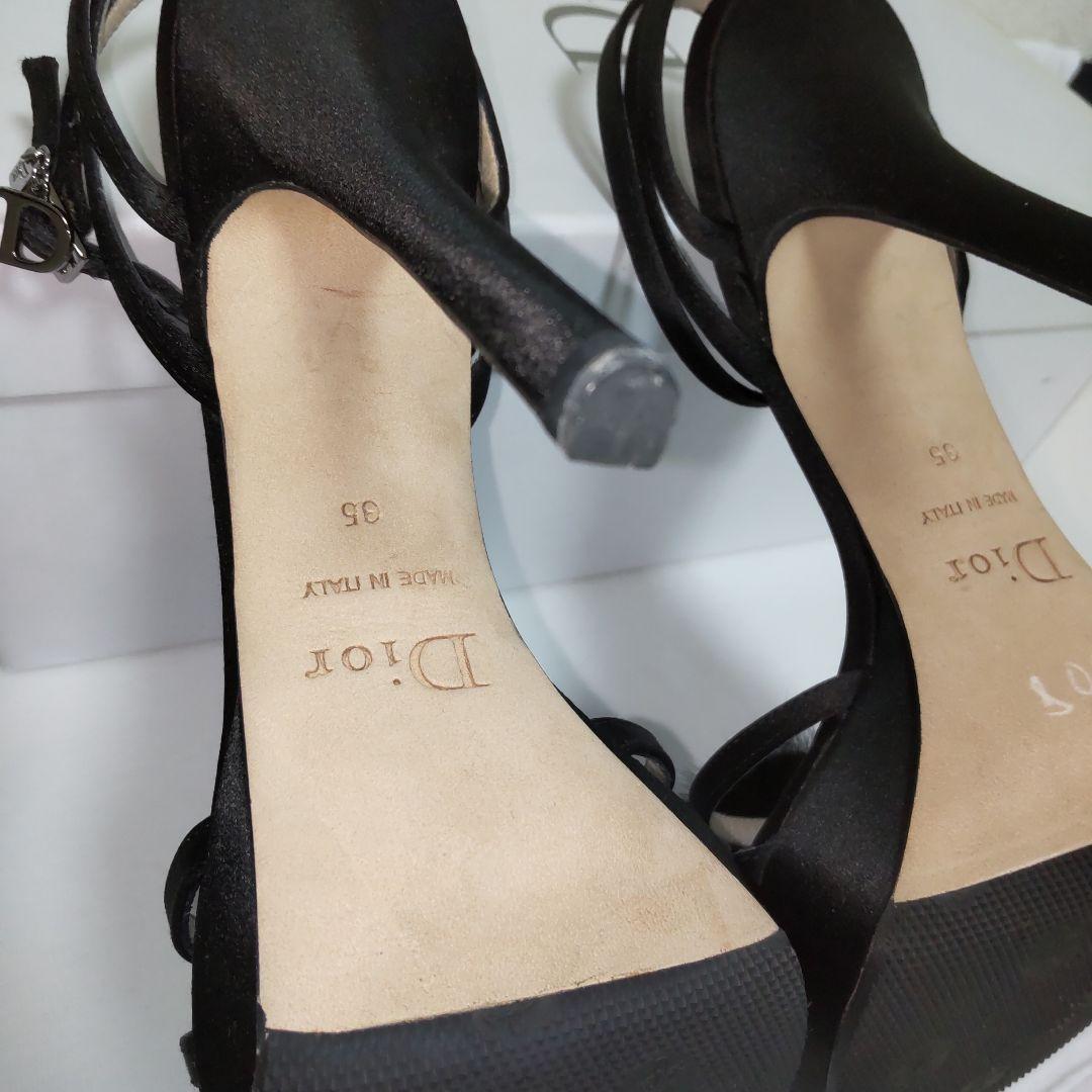 Christian Dior ハイヒール 黒 サテン ミンクファー飾り 35