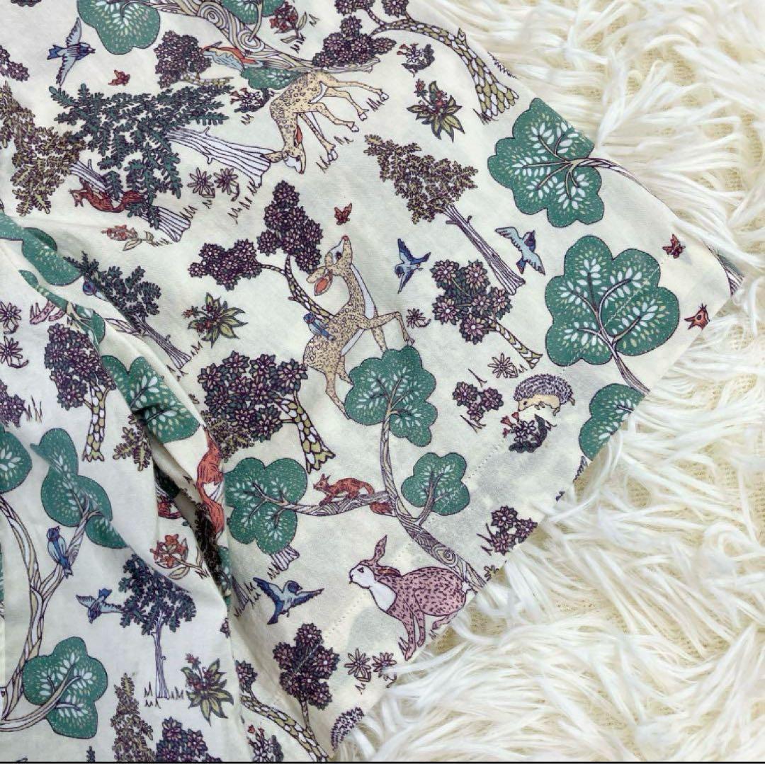 YAECA ヤエカ　リバティ　アニマル柄半袖シャツ　オープンカラー　ベージュ　M