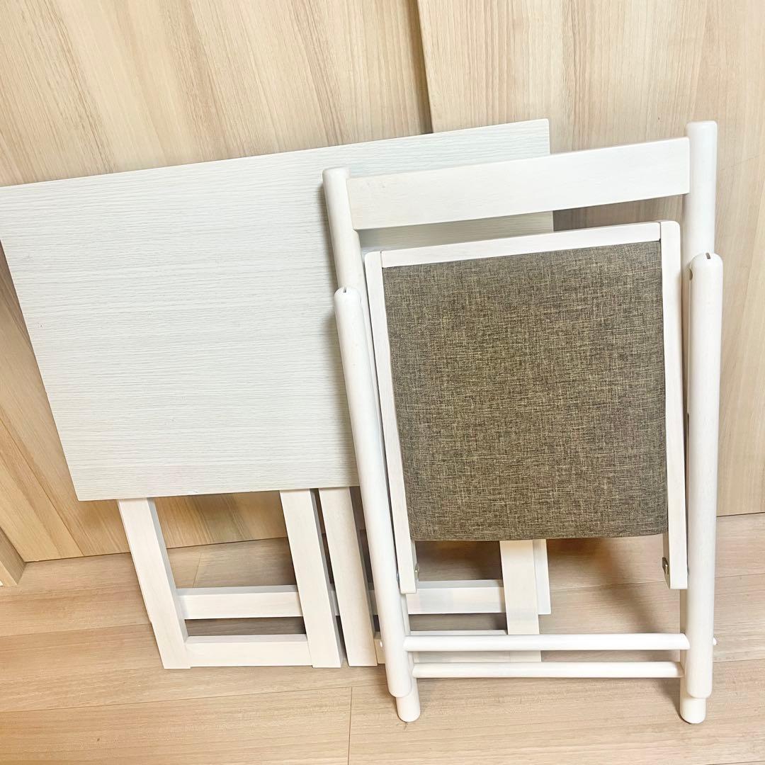 【美品】デスク チェア セット 折り畳み可能 フォールディング ホワイト 木製