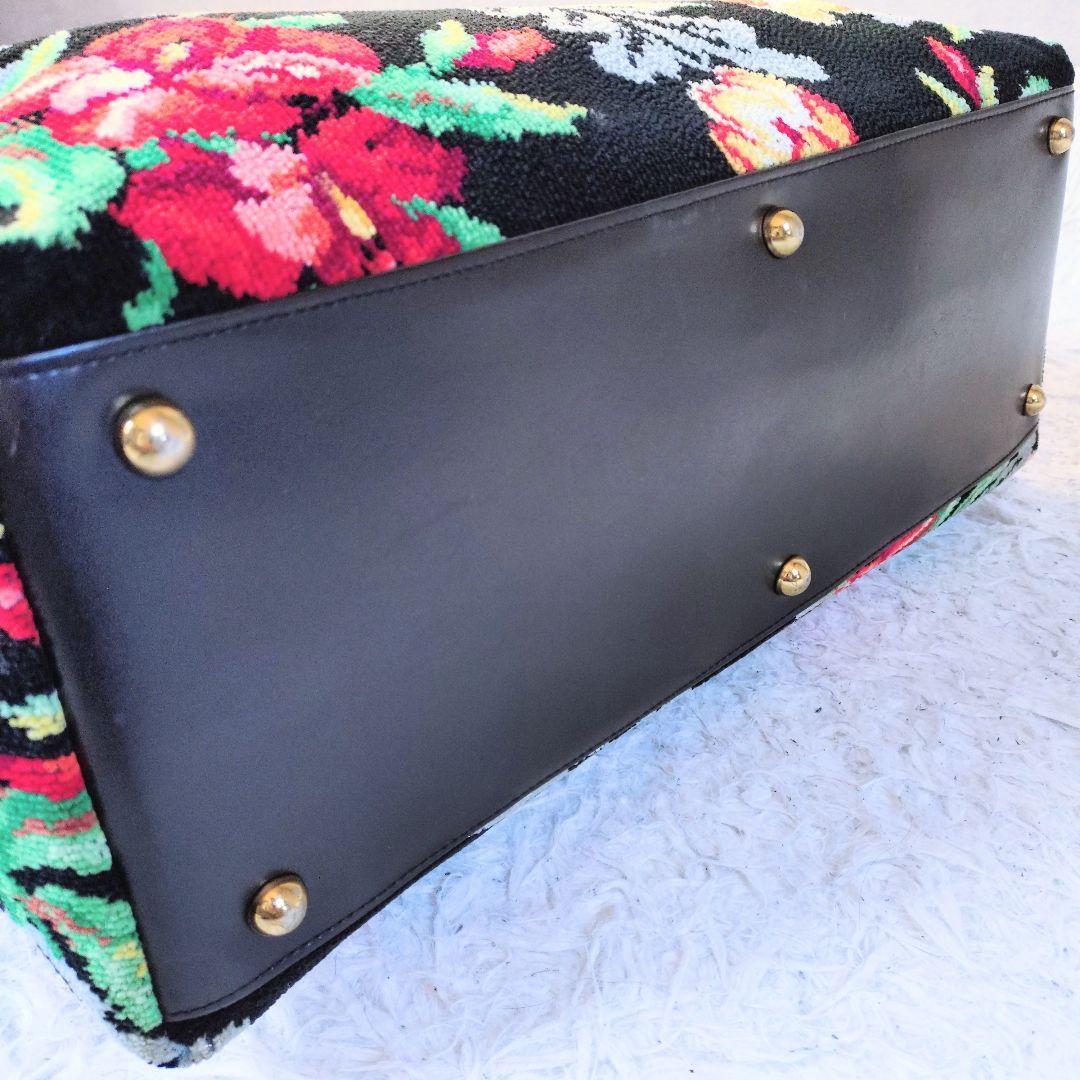 【希少】FEILER　大型　ボストンバッグ　大容量　ブラック　花柄