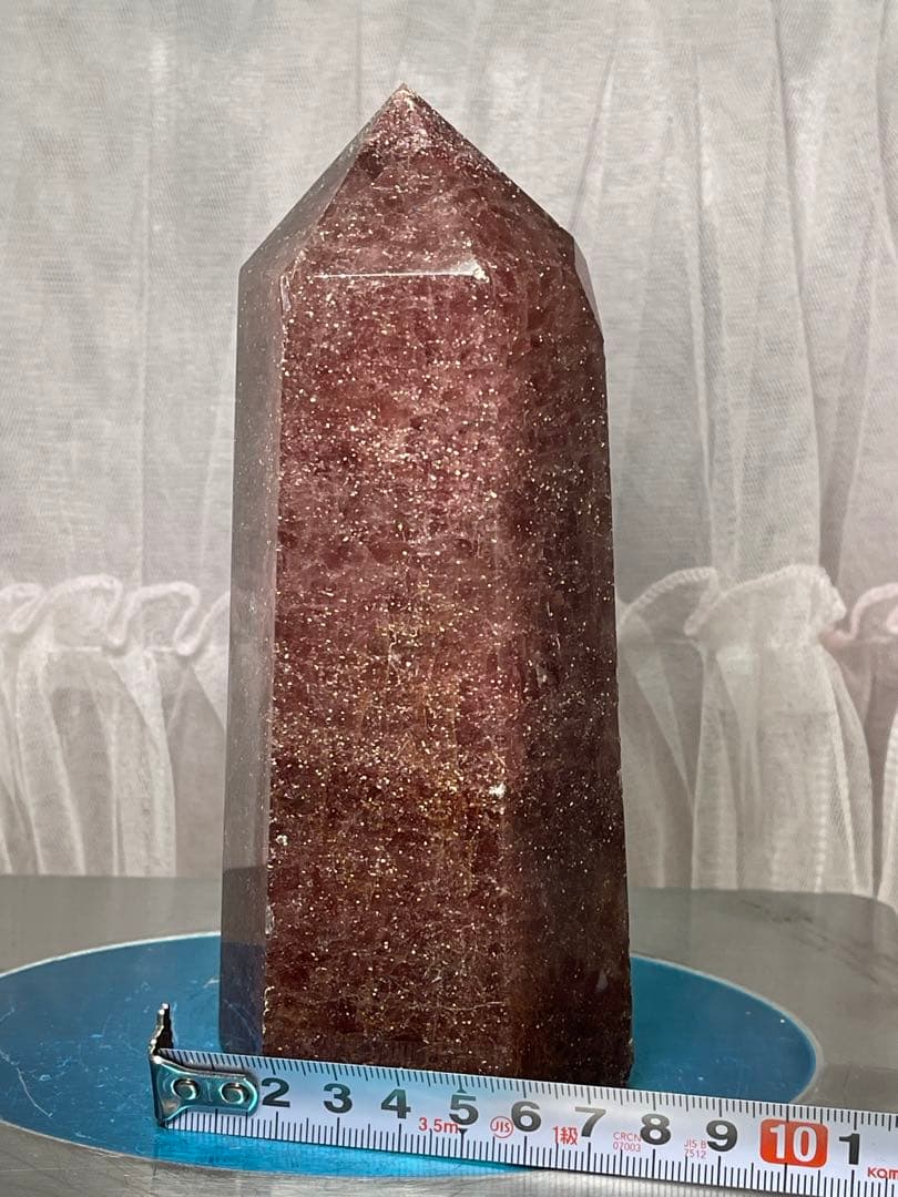 天然石　高品質　大きい　ストロベリークォーツ　六角柱　ポイント　1095g