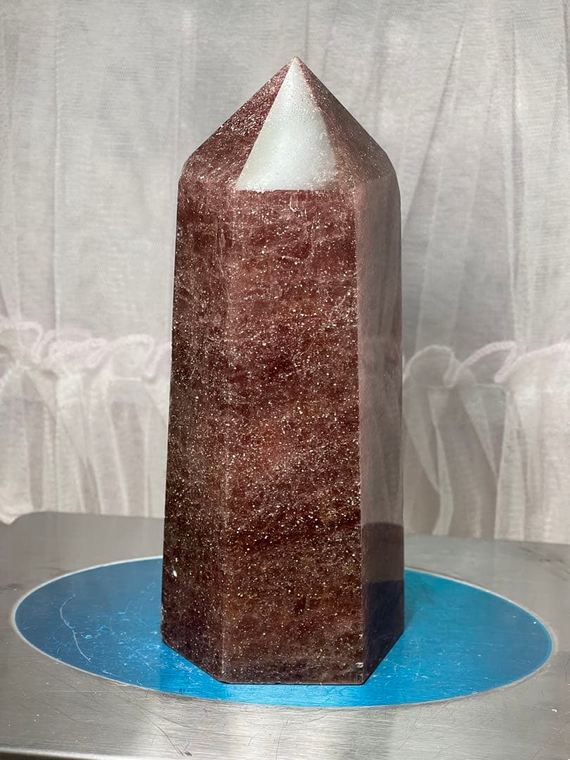 天然石　高品質　大きい　ストロベリークォーツ　六角柱　ポイント　1095g