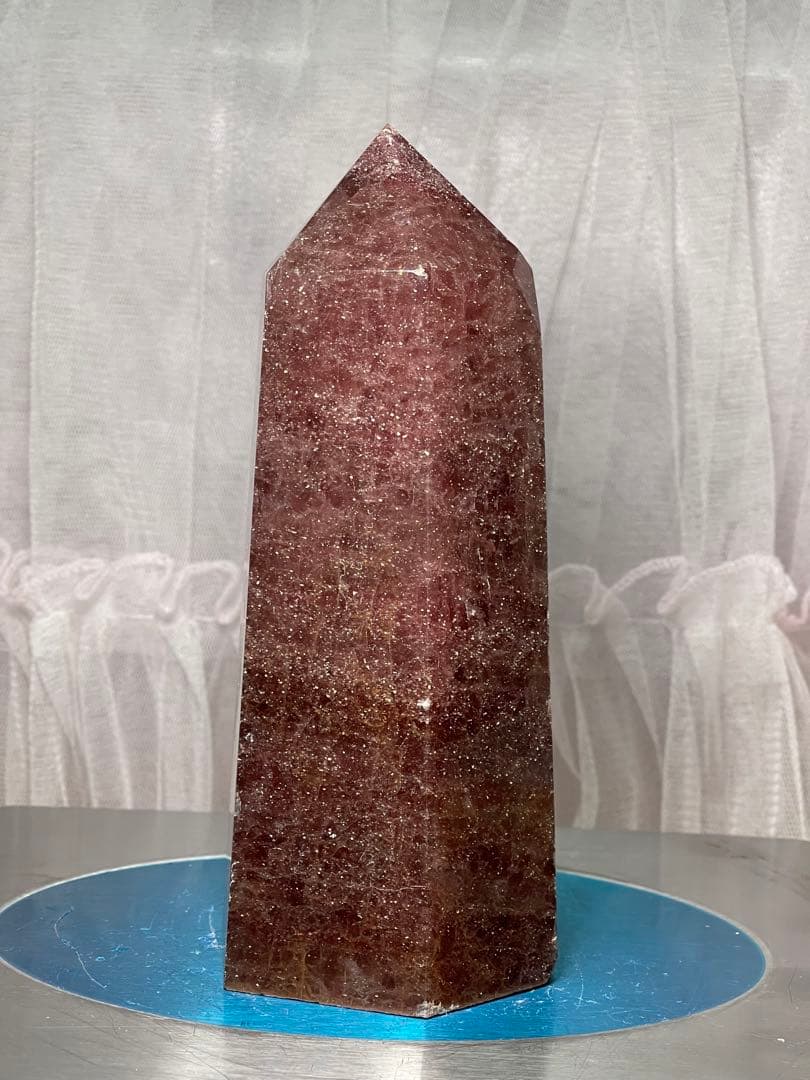 天然石　高品質　大きい　ストロベリークォーツ　六角柱　ポイント　1095g