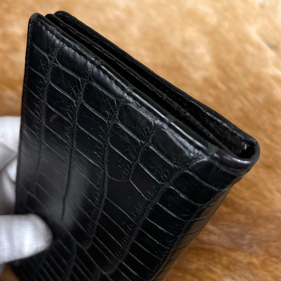 新品同様 定14万 最高峰 ポロサス クロコダイル 無双 長財布 小銭入れ付 黒
