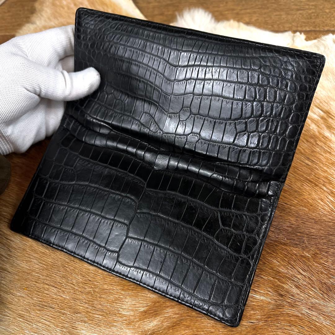 新品同様 定14万 最高峰 ポロサス クロコダイル 無双 長財布 小銭入れ付 黒