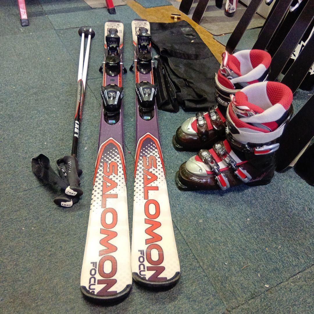 SALOMON 145cmスキーセット ブーツ&ストック&ケース 整備済