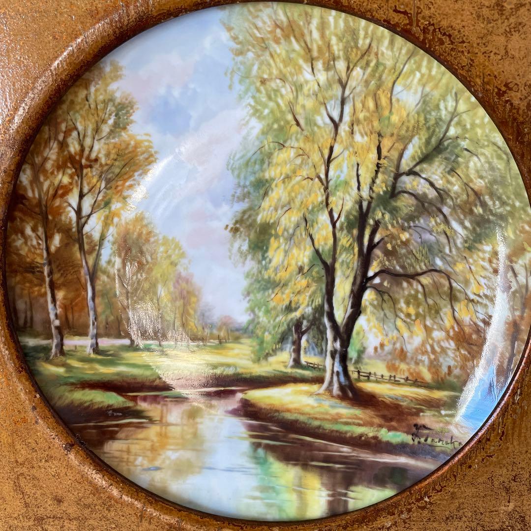 木製額４０cm四方・絵皿２５cm◇日本陶器會社・ノリタケ◇