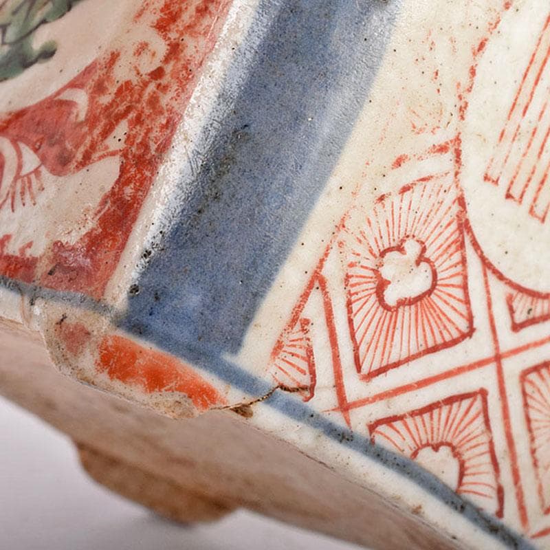 九谷焼　古九谷　1650年代　赤絵　花草文　四方香炉　鑑定書箱書　M　R8915