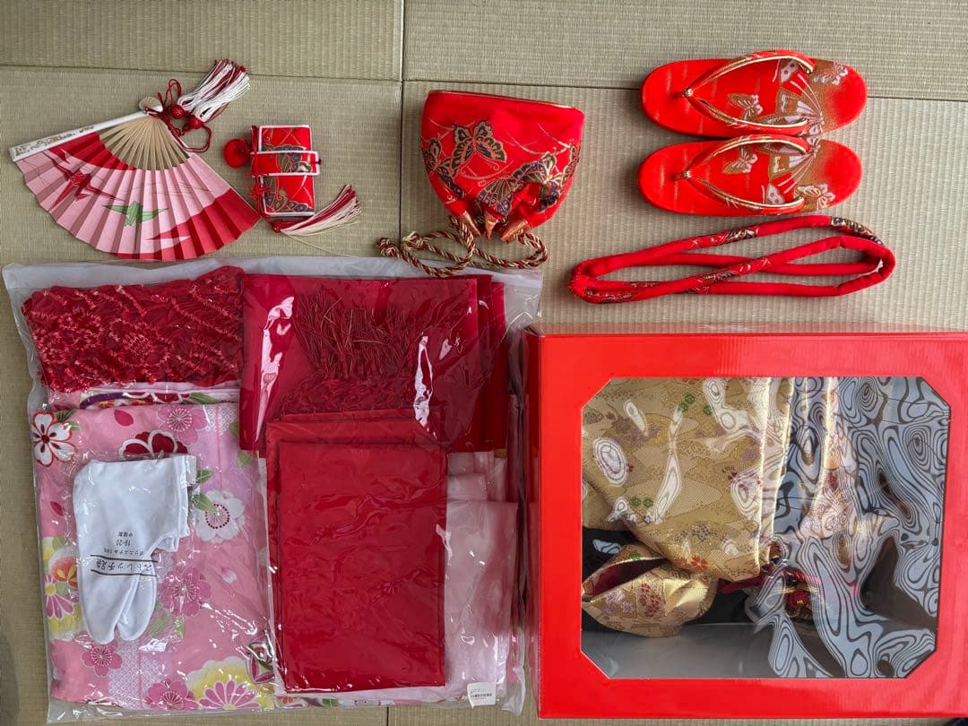 【美品】七五三 7歳女の子着物12点セット 赤金