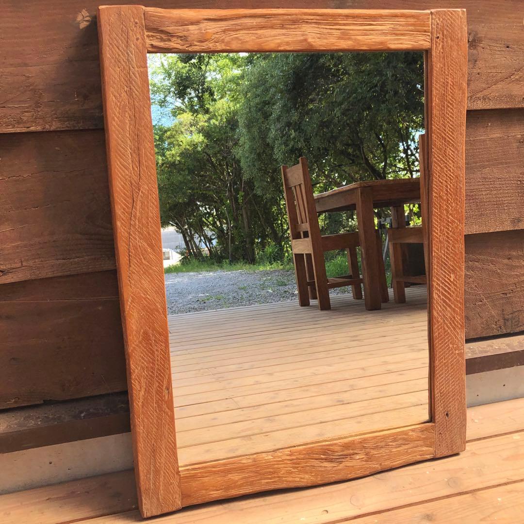オールドチーク材の壁掛け鏡 80cm&60cm 2枚セット 無垢木製フレーム