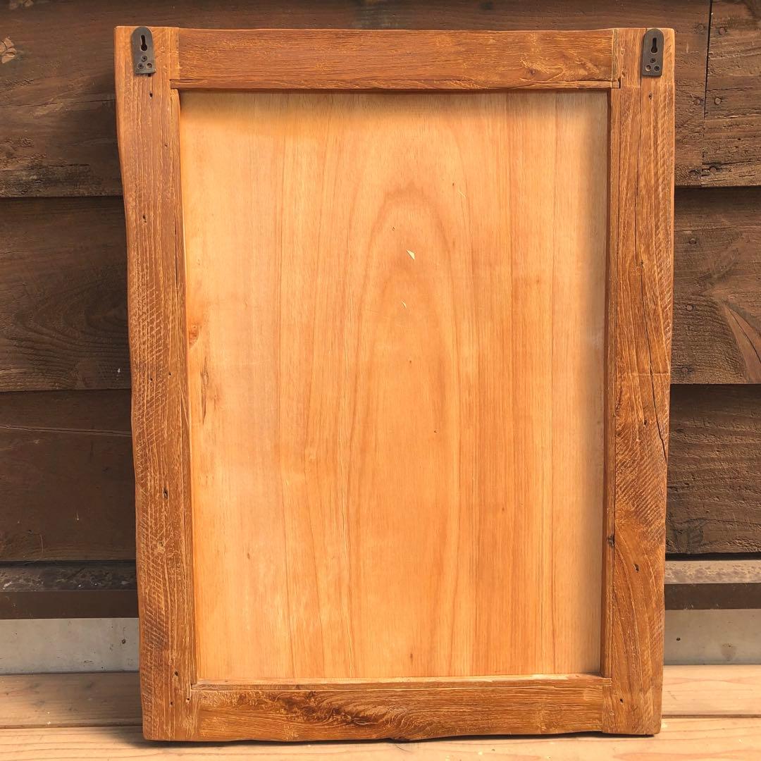 オールドチーク材の壁掛け鏡 80cm&60cm 2枚セット 無垢木製フレーム