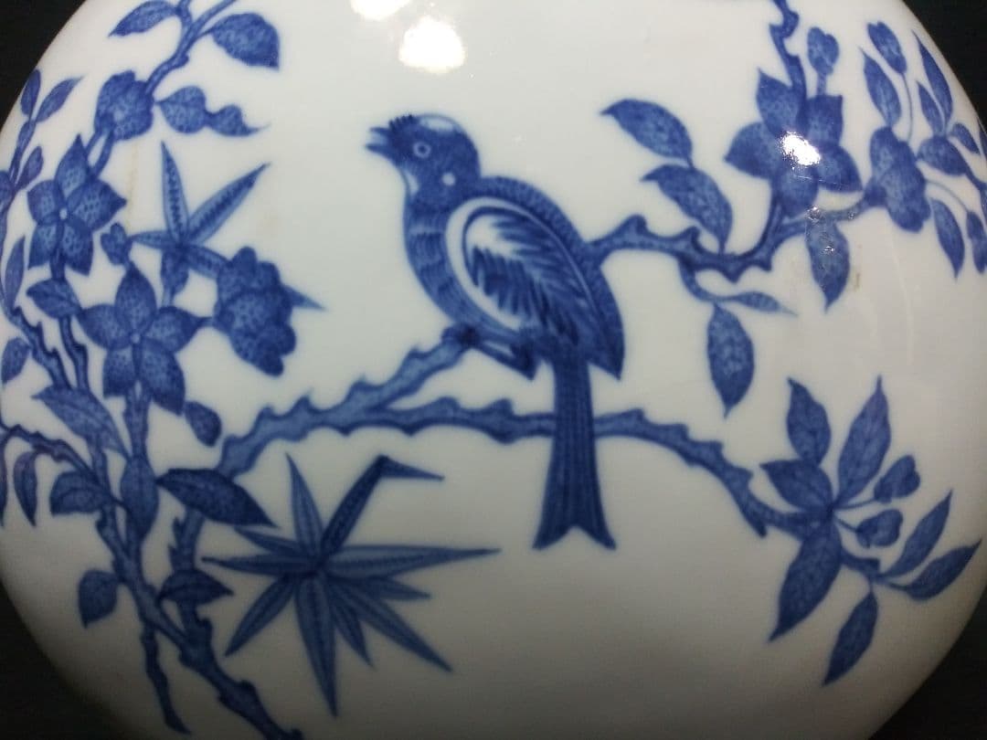 清雍正年製青花扁壺　アンティーク　中国工芸品　置物　NO.487