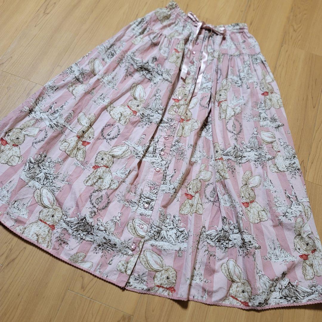 ピンクハウス　庭園うさぎロングスカートピンク