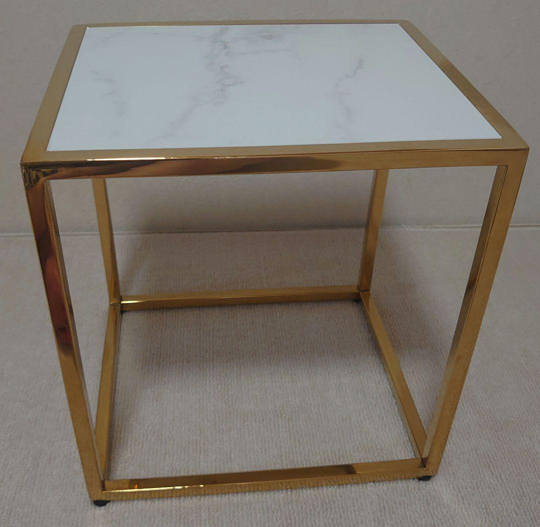 フランフラン　レーヌ ネストテーブル S マーブル×ゴールド