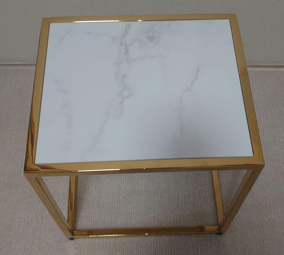 フランフラン　レーヌ ネストテーブル S マーブル×ゴールド