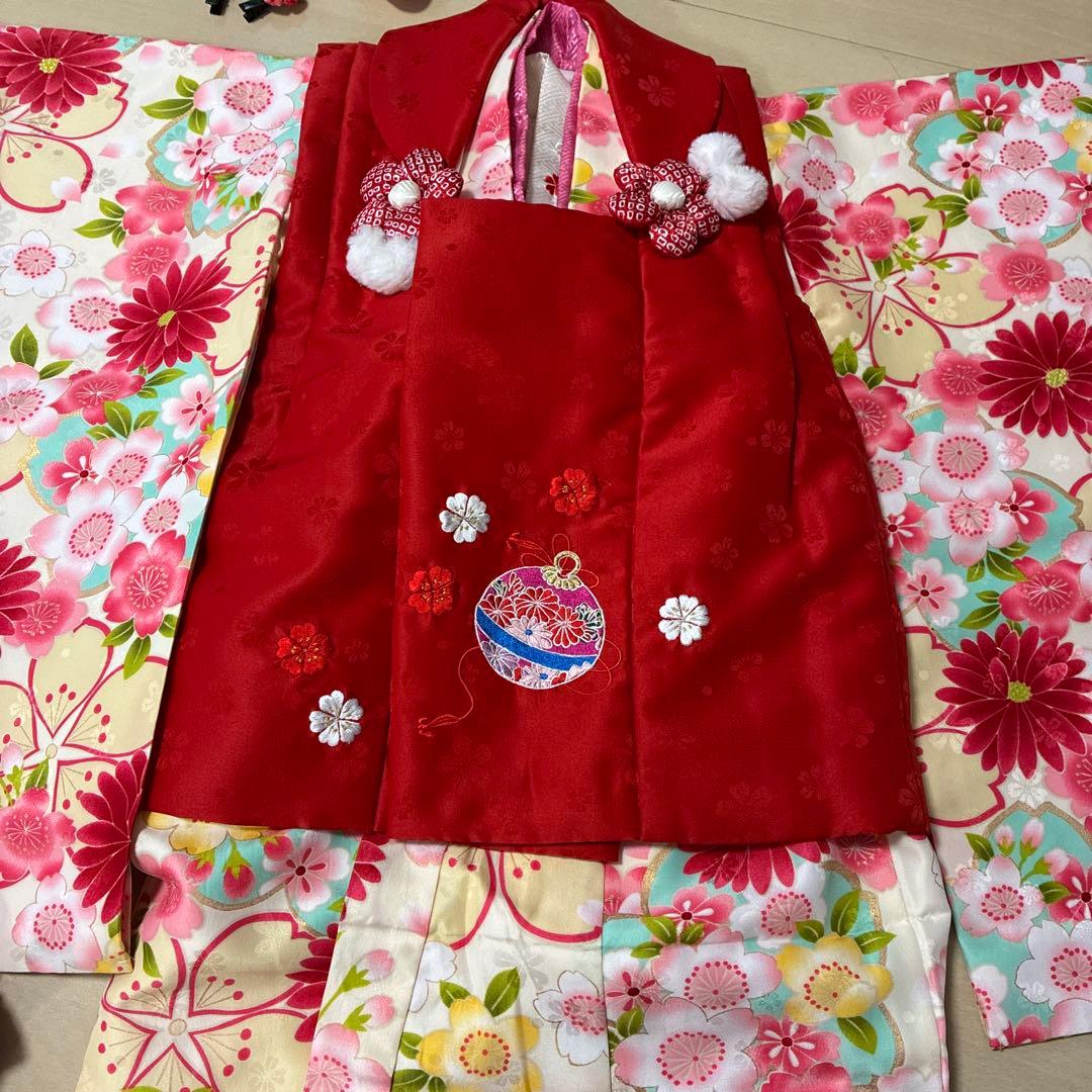 七五三 被布　着物セット　女の子 ピンク　水色　花柄　刺繍　鞠　小町kids