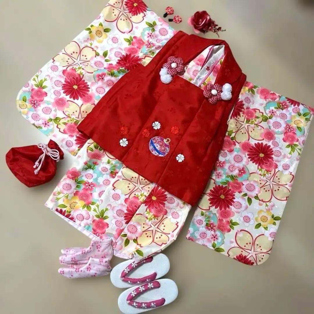 七五三 被布　着物セット　女の子 ピンク　水色　花柄　刺繍　鞠　小町kids