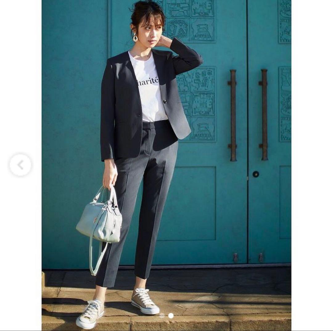 美品 PLST プラステ セットアップパンツスーツ 黒 M S リネンブレンド