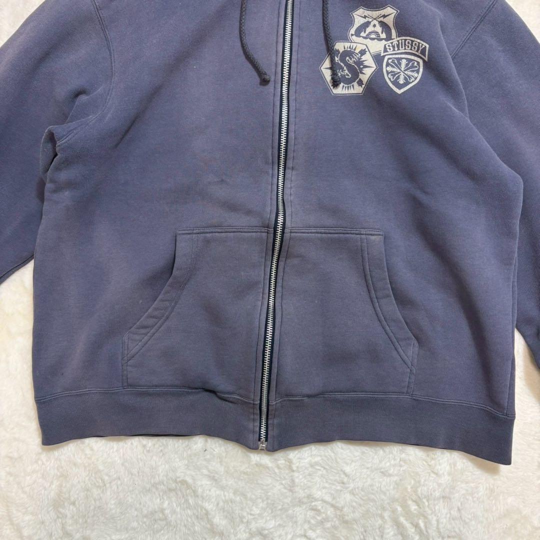 old stussy ジップアップパーカー　Sロゴ　フェード　ナス紺　ネイビー