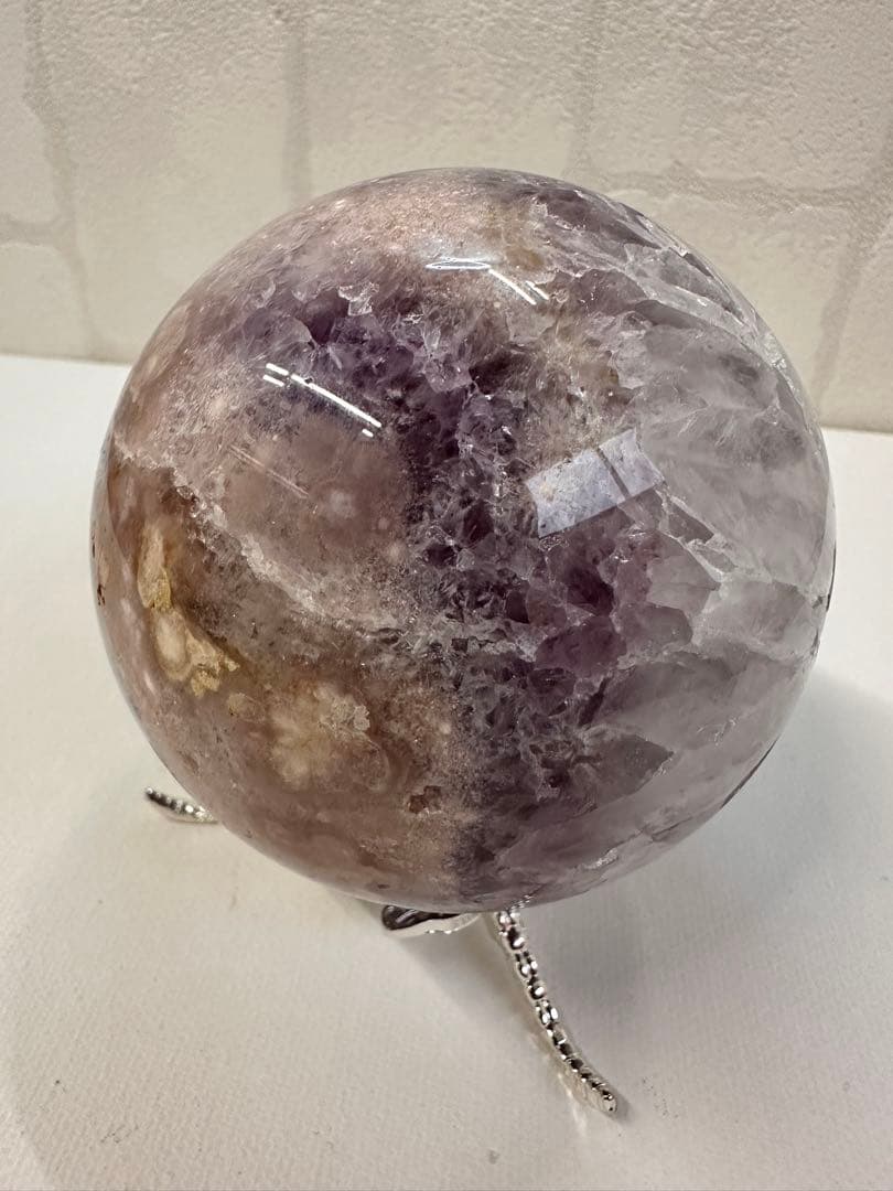 高品質　大きめ　アメジスト　フラワーアゲート　虹入　スフィア