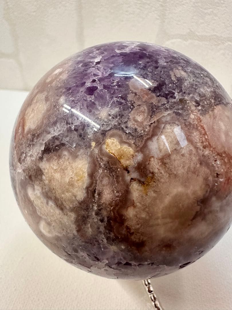 高品質　大きめ　アメジスト　フラワーアゲート　虹入　スフィア