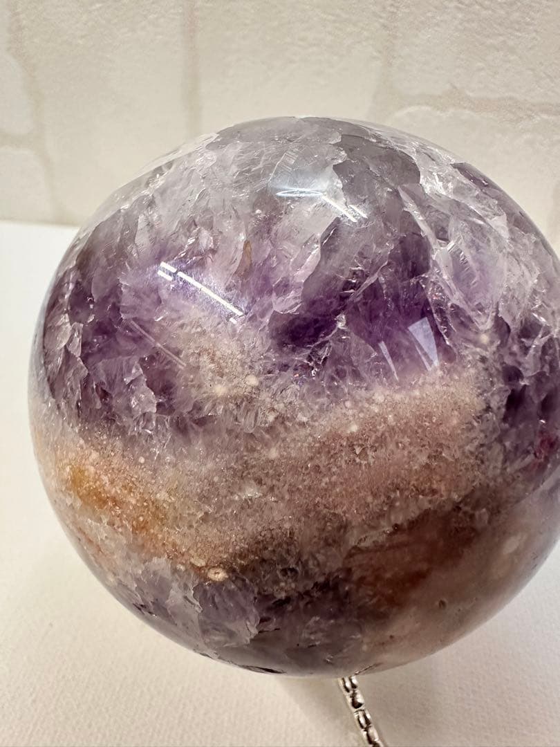 高品質　大きめ　アメジスト　フラワーアゲート　虹入　スフィア