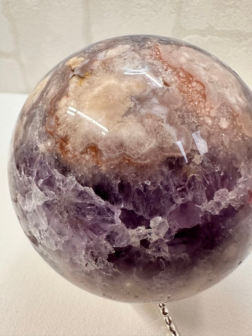 高品質　大きめ　アメジスト　フラワーアゲート　虹入　スフィア